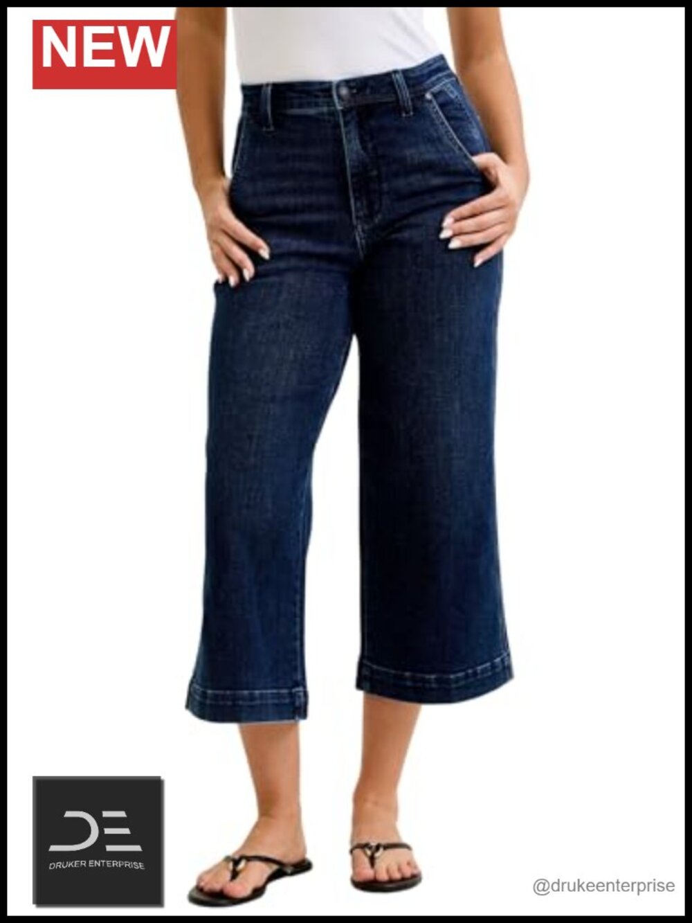 High Waisted Wide Leg Ankle Cropped Jeans 93% Cotton 5 Pocket